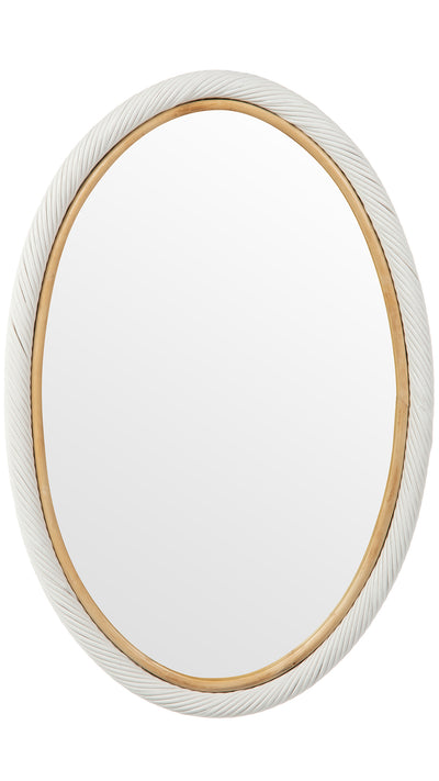 Oval Twisted Rattan Wall Mirror, White and Natural