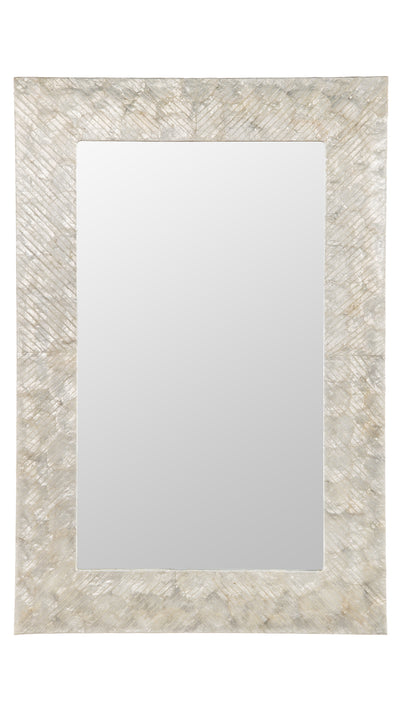 Capiz Seashell Mosaic Rectangular Decorative Wall Mirror, Pearlescent White