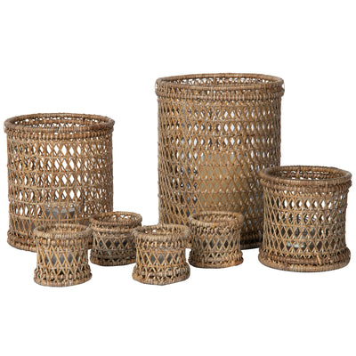 Cabo Hurricane Rattan Candle Holders, Natural