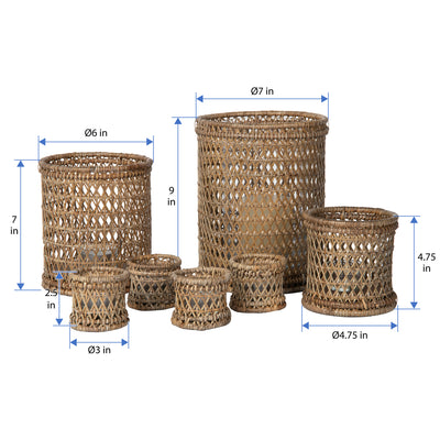 Cabo Hurricane Rattan Candle Holders, Natural