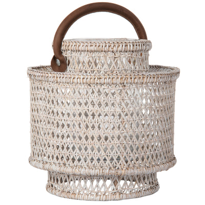 Cabo Decorative Rattan Candle Hurricane Lanterns, White-Wash