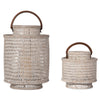 Cabo Decorative Rattan Candle Hurricane Lanterns, White-Wash