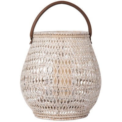 Cabo Tulip Decorative Rattan Hurricane Lanterns, White-Wash