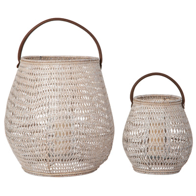 Cabo Tulip Decorative Rattan Hurricane Lanterns, White-Wash