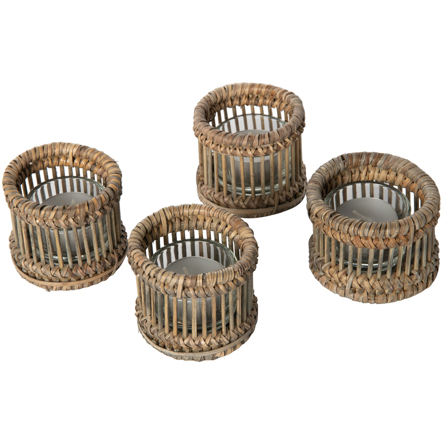 Baja Hurricane Rattan Candle Holders, Natural