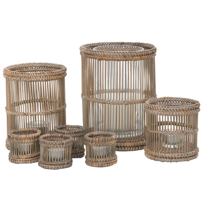 Baja Hurricane Rattan Candle Holders, Natural