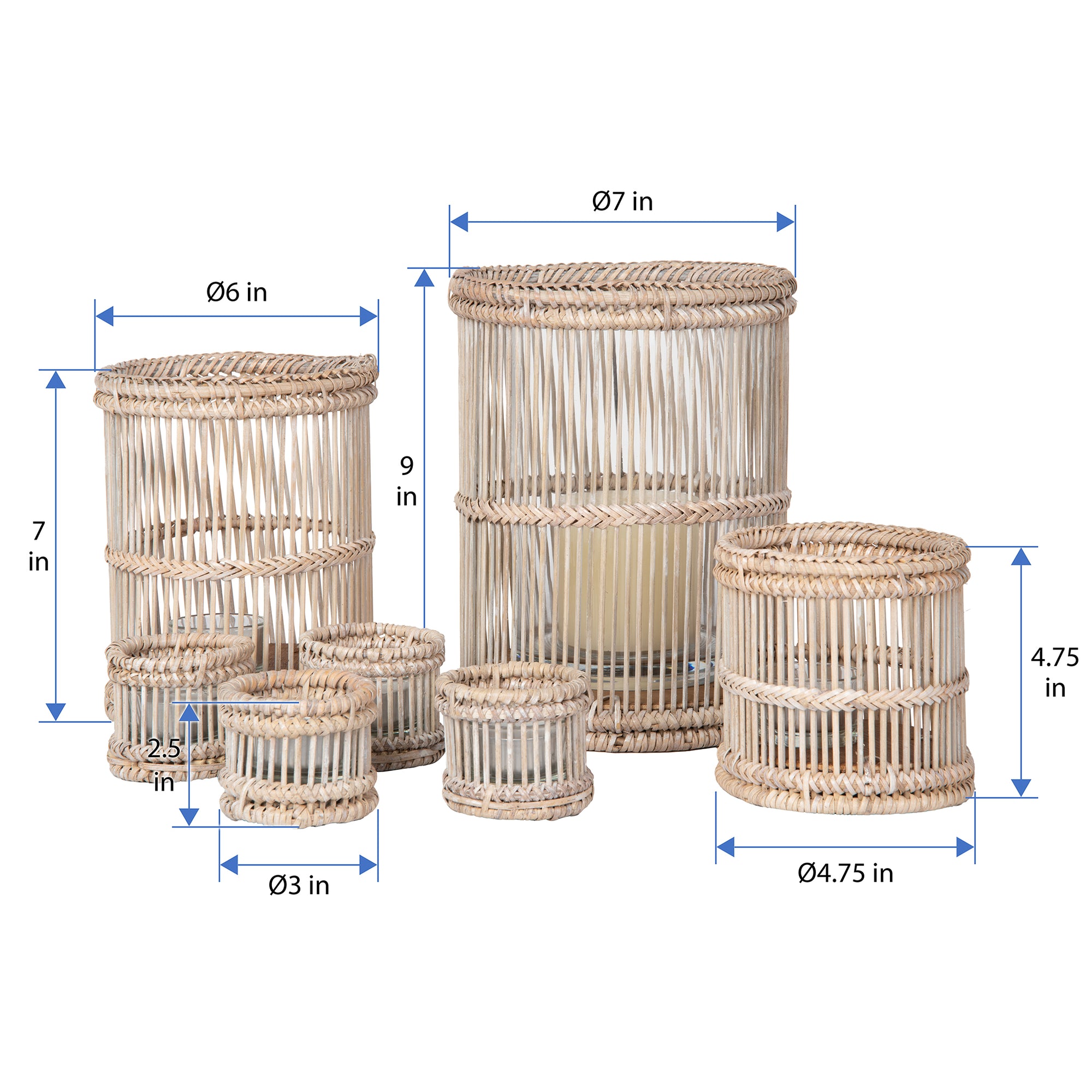 Baja Rattan Hurricane Candle Holder, White-Wash