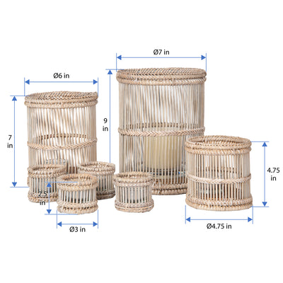 Baja Rattan Hurricane Candle Holder, White-Wash