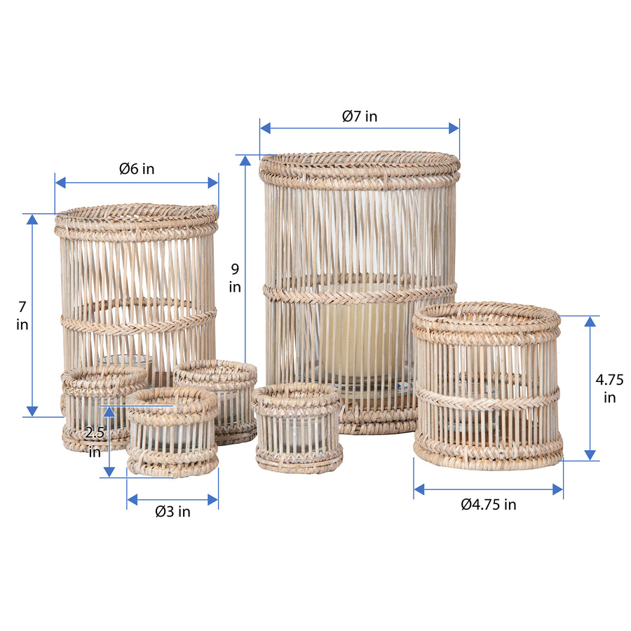 Baja Rattan Hurricane Candle Holder, White-Wash