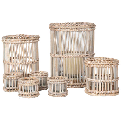 Baja Rattan Hurricane Candle Holder, White-Wash