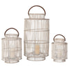 Baja Decorative Rattan Candle Hurricane Lanterns, White-Wash