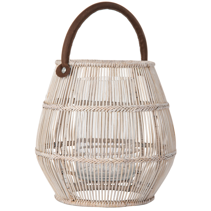 Baja Tulip Decorative Rattan Hurricane Lanterns, White-Wash