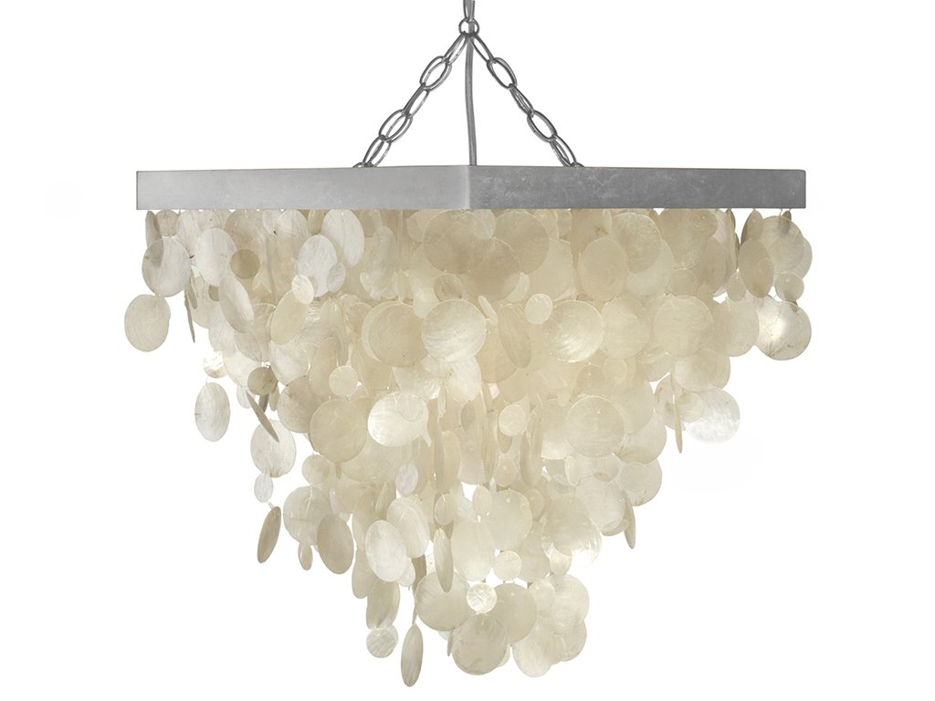 Kouboo Rectangular White Capiz Seashell Rain Drop Pendant Lamp Full View