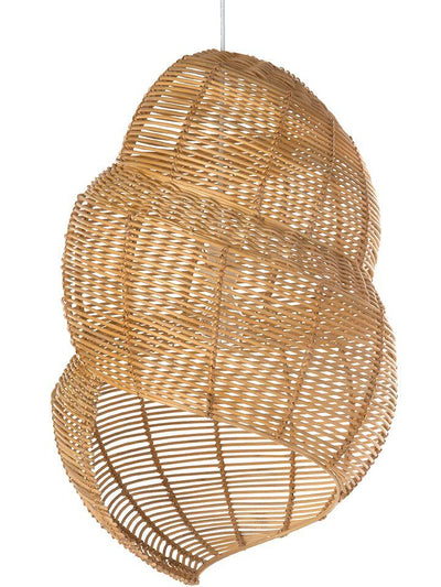 Wicker Coiled Shell Pendant Lamp, Handwoven, Diameter 17.5 x 16.5 x 27 inch, Natural Brown