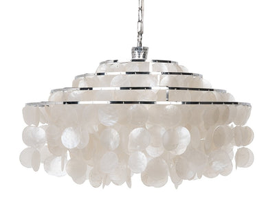 Round Layered Capiz Chandelier, Natural