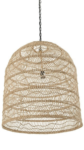 Luhu Open Weave Cane Rib Cloche Pendant Lamp, Natural