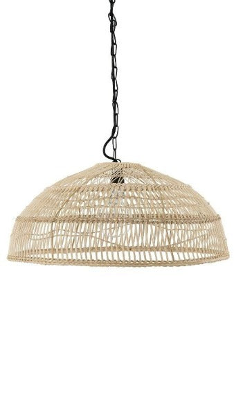 Luhu Open Weave Cane Rib Shallow Dome Pendant Lamp, Natural