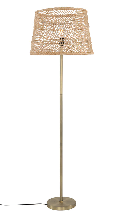 Luhu Open Weave Cane Rib Floor Lamp - Natural Shade with Brass Colored Stand