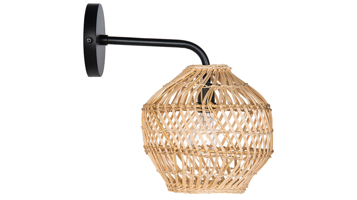 Luhu Open Weave Cane Rib Ball Sconce Wall Lamp, Natural