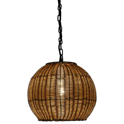 All Weather Wicker Outdoor Ball Pendant Lamp, Brown