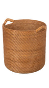 Kouboo Honey Brown Round Rattan Storage Basket With Ear Handles 