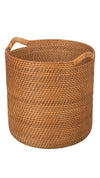 Kouboo Honey Brown Round Rattan Storage Basket With Ear Handles