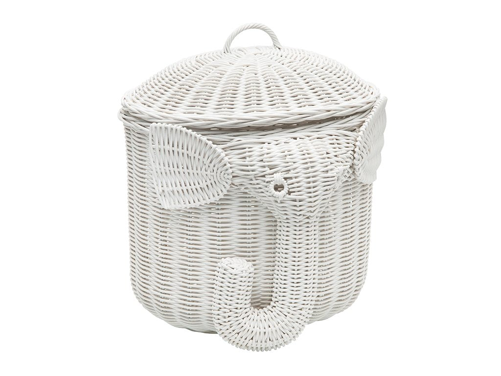 Rattan Elephant Storage Basket, White