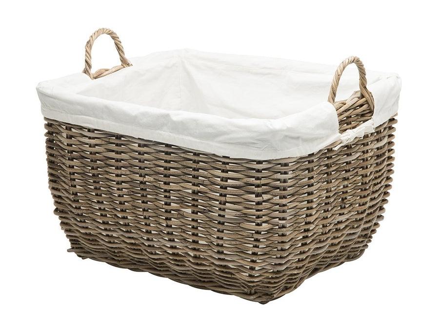 Rattan Kobo Rectangular Laundry Basket with Liner, Gray