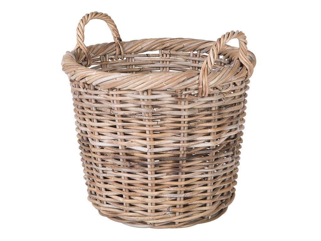 Kobo Rattan Round Basket & Planter, Gray-Brown