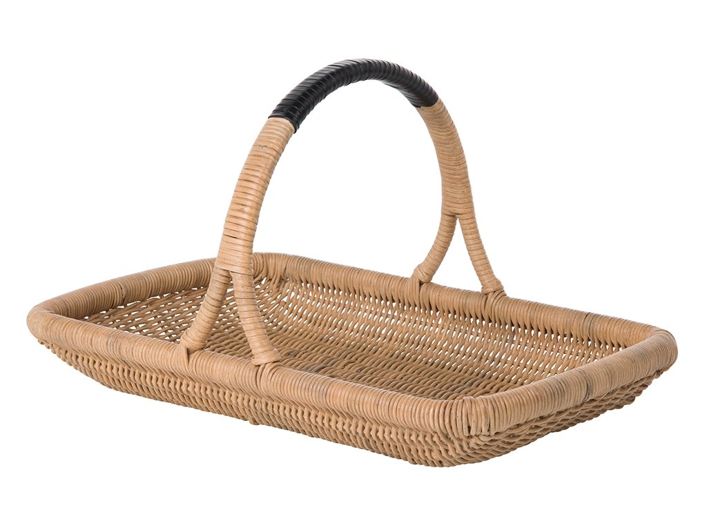 Kouboo Vegetable and Flower Wicker Leather Wrapped Arch Handle, Natural Color Decorative Storage Basket, One size, Brown