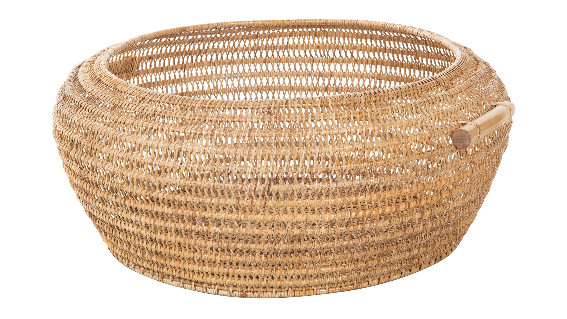 Cambria Bulging Round Open Weave Storage Basket, Honey-Brown