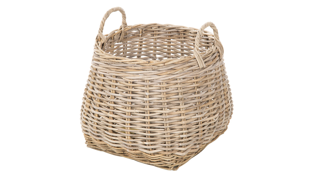 Kobo Round Rattan Belly Basket with Ear Handles, Gray-Brown