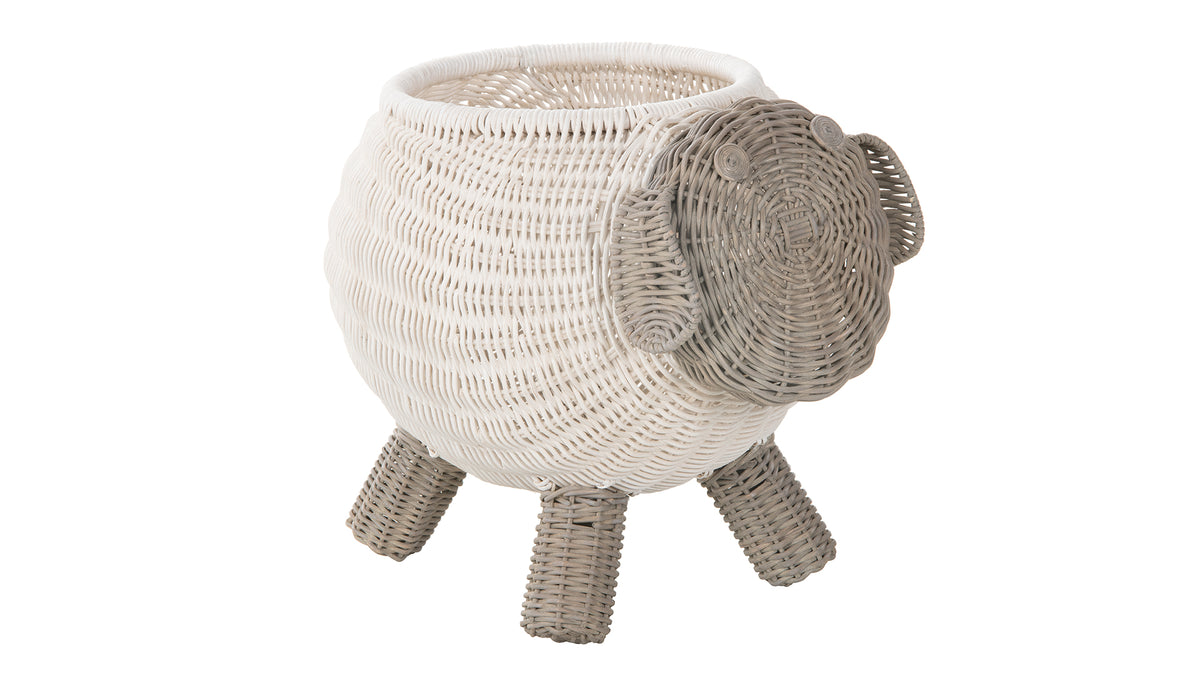 Rattan Sheep Kids Storage Basket, White & Gray