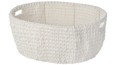 Oval Oil Wick Knotted Decorative Storage Basket, White
