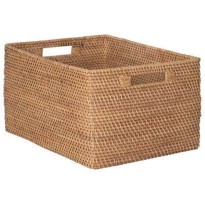 Loma Rectangular Decorative Rattan Storage Basket with Handles