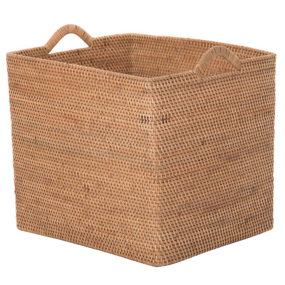 Loma Rectangular Decorative Rattan Storage Basket with Ear Handles, Large