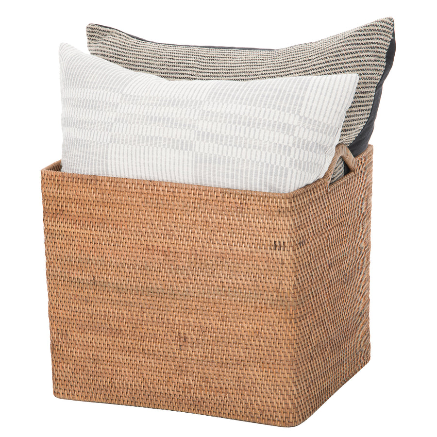 Loma Rectangular Decorative Rattan Storage Basket with Ear Handles, Large