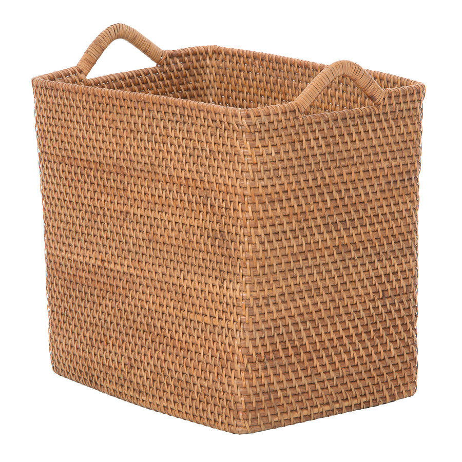 Loma Rectangular Decorative Rattan Storage Basket with Ear Handles, Small