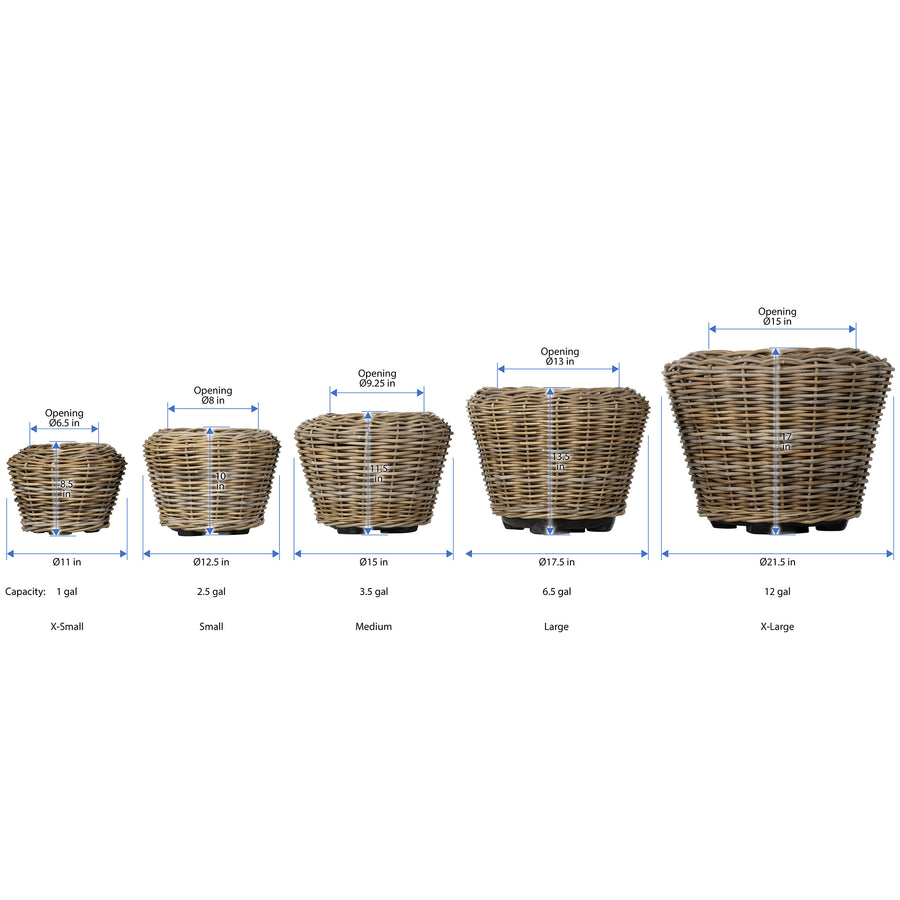 Rattan Kobo Indoor & Outdoor Planter Basket with Plastic Pot