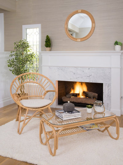 Rectangular Rattan Coffee Table with Glass Top