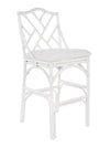 Chippendale Rattan Barstool, White and Off-White Upholstery