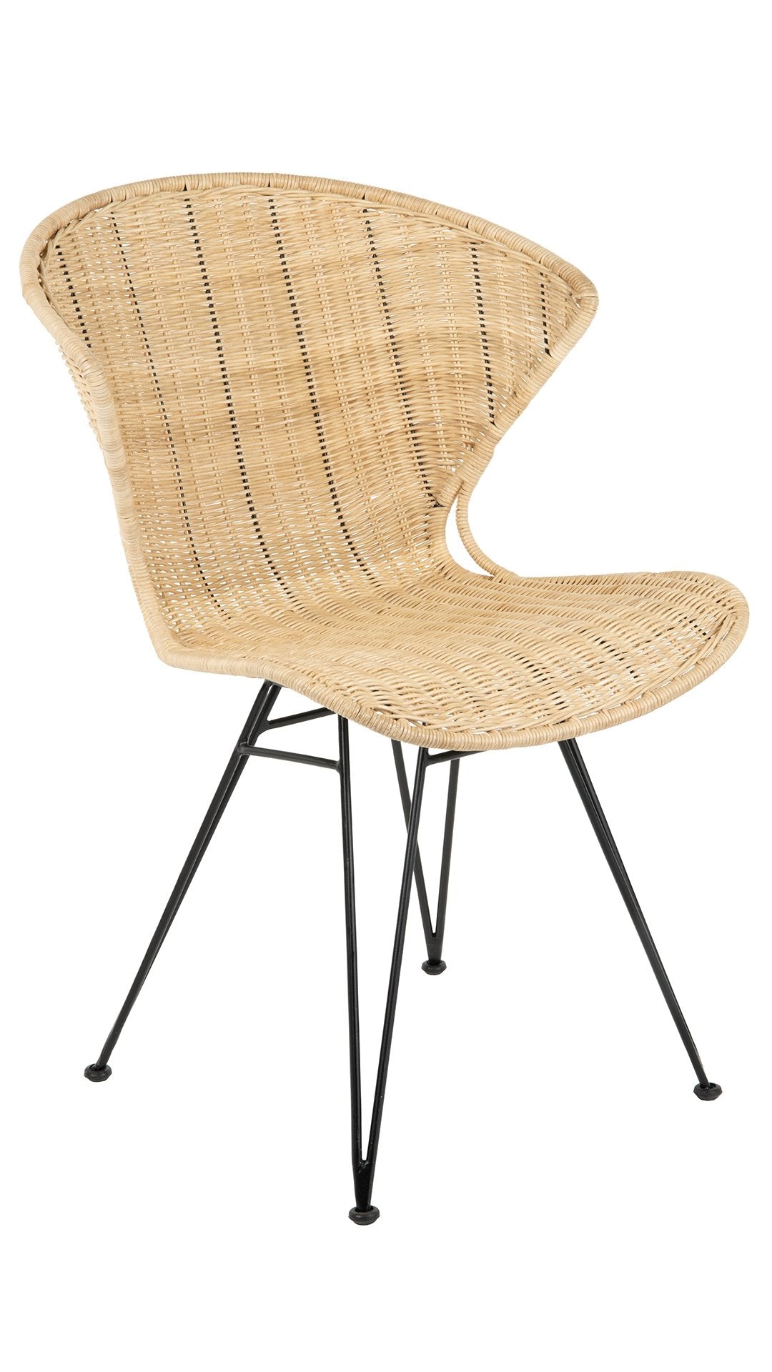 Jaro Rattan Dining Chair with Metal Legs, Natural Color & Black, Set of 2 Chairs