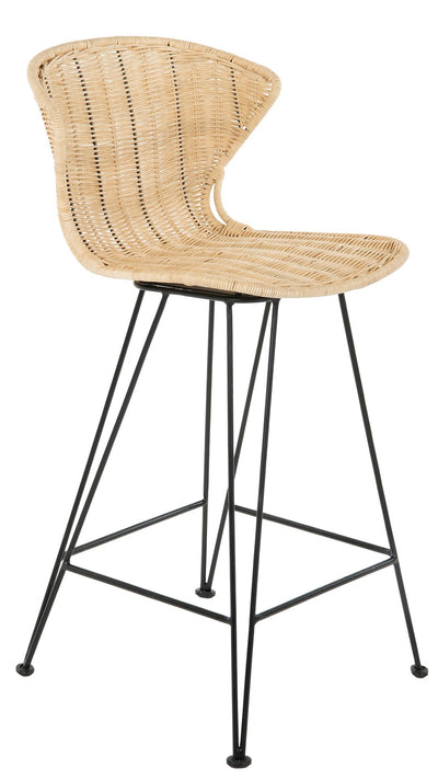 Jaro Rattan Counter Stool with Metal Legs, Natural Color & Black