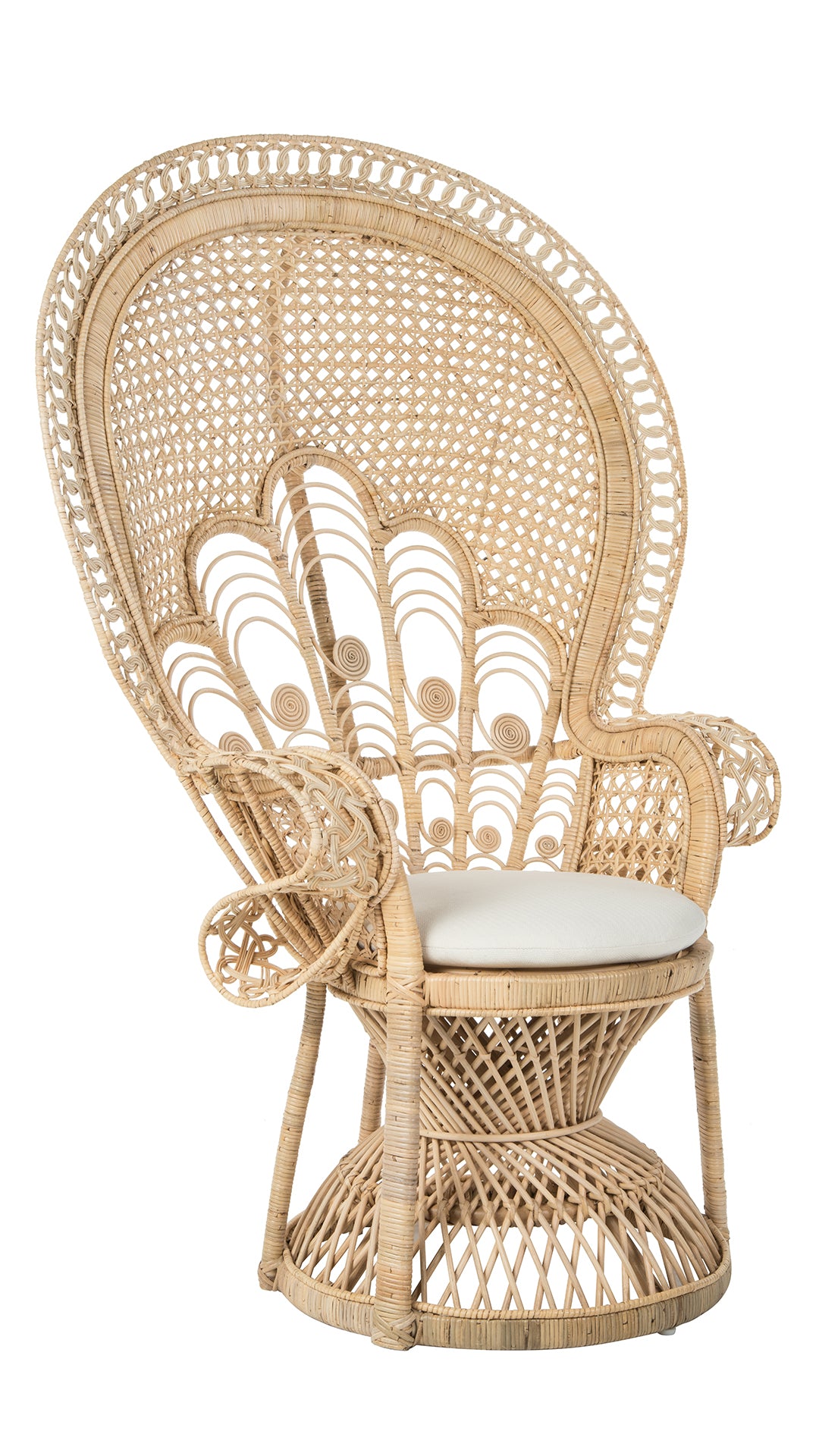 Lady Peacock Chair in Rattan with Seat Cushion