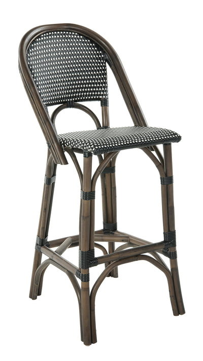 Rattan Bistro Bar Stool, Antique Brown with Black & White Weave