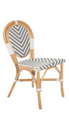 Rattan Bistro Dining Side Chair Chevron, White and Gray, Set of 2 Pieces