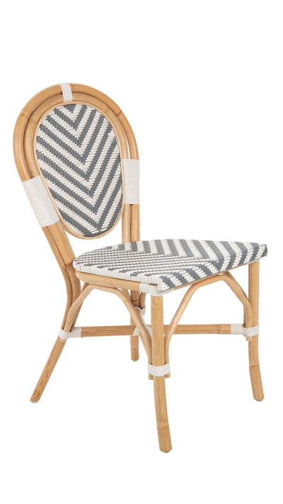 Rattan Bistro Dining Side Chair Chevron, White and Gray, Set of 2 Pieces