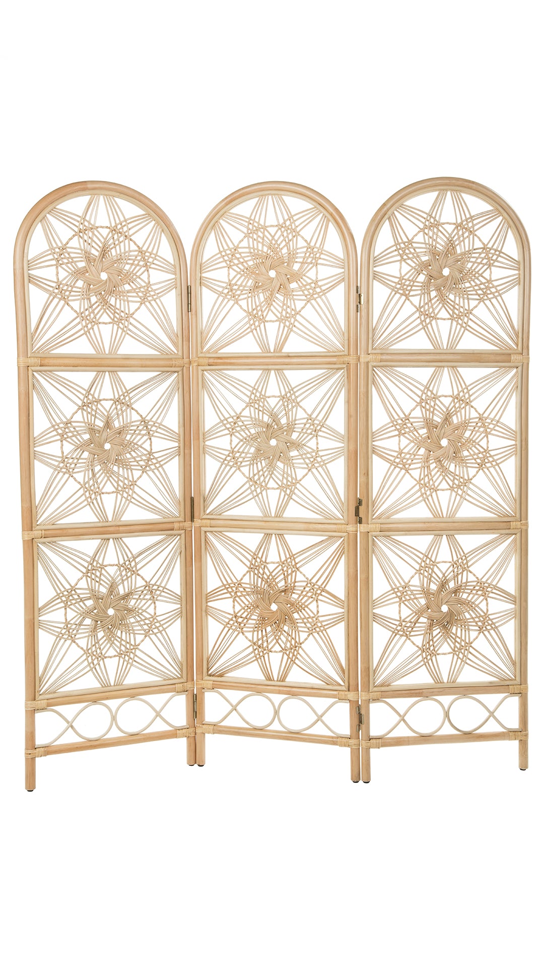 Sunflower Rattan 3-Panel Room Divider, 62 Inches Total Width