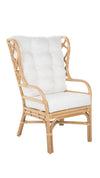 Rattan Chippendale Wingback Lounge Chair with Cushions, Natural