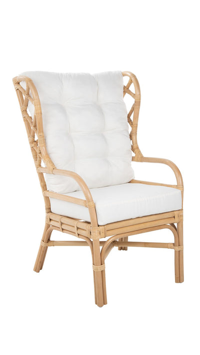 Rattan Chippendale Wingback Lounge Chair with Cushions, Natural